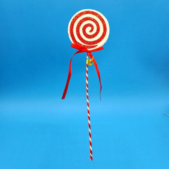 Festive Holiday Faux Lollipop Décor Red & Green Glitter Candy Pick Tree Wreath - Picture 7 of 10